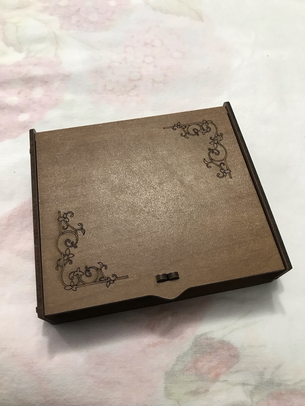 Brown Wooden Floral Etched Details Jewelry and Trinket Box